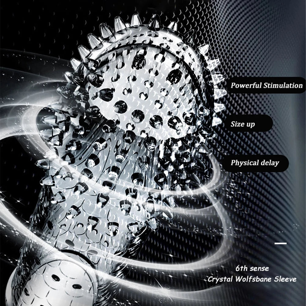 Condón Diente de Lobo Cristalino, Caja Individual, Gran Partícula, Funda para Pene, Anillo Extensor Reutilizable para Pene, Condones Eróticos para Hombres