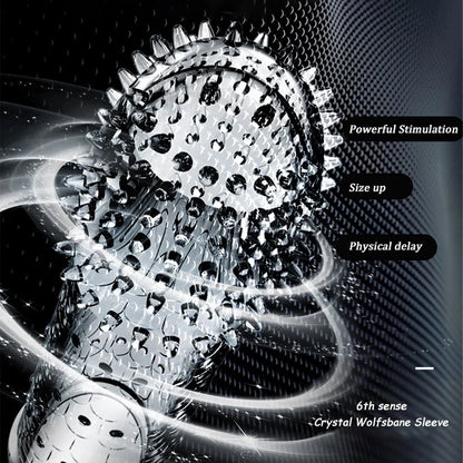 Condón Diente de Lobo Cristalino, Caja Individual, Gran Partícula, Funda para Pene, Anillo Extensor Reutilizable para Pene, Condones Eróticos para Hombres