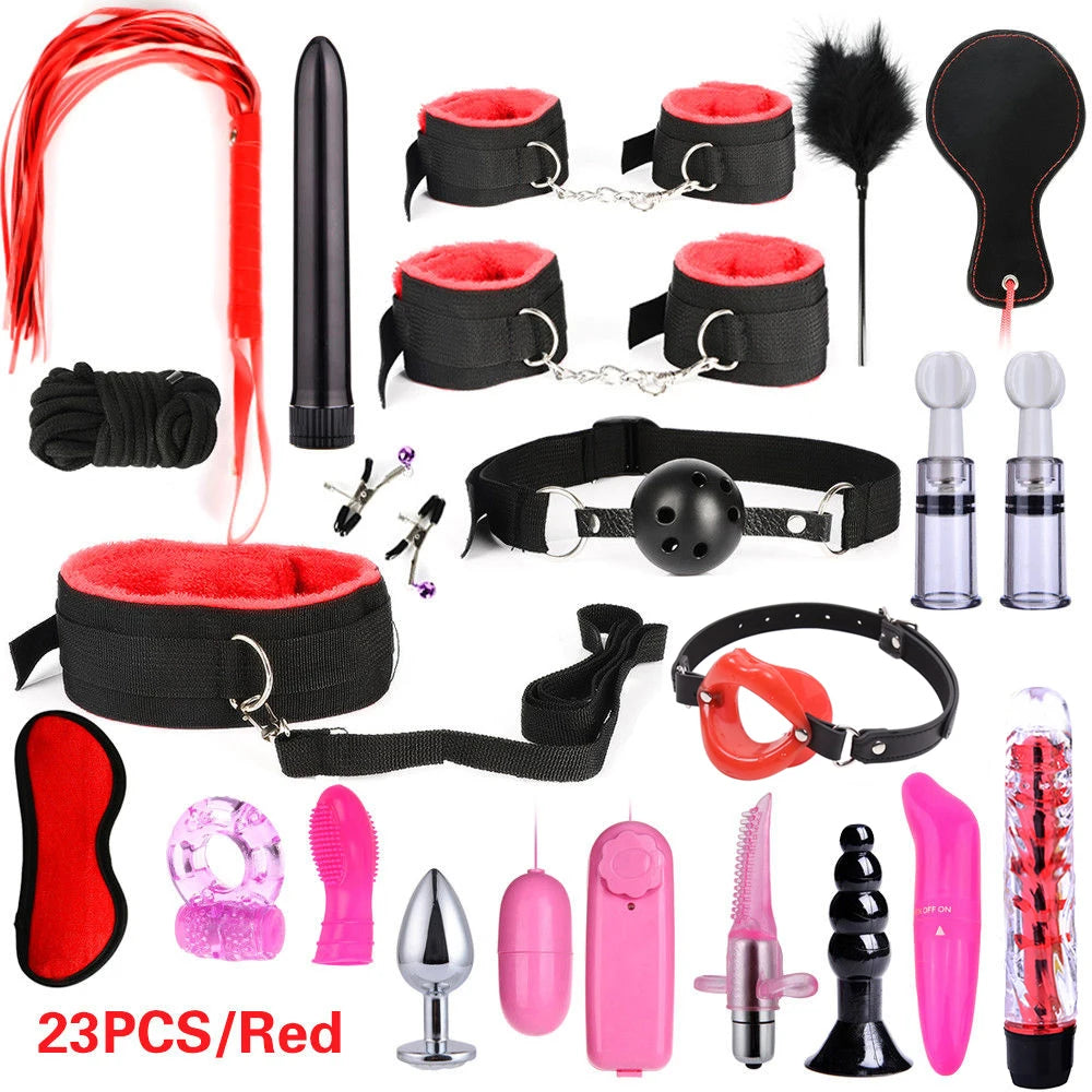 Kits de juguetes sexuales BDSM para adultos, juegos eróticos, máscara de bondage, esposas de plumas, esposas de tobillo y ataduras para parejas, accesorios sexuales para mayores de 18 años.