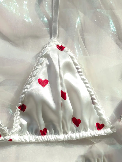 Lencería erótica para mujer, conjunto de dos piezas con lazo, lencería sexy sin aros, color blanco