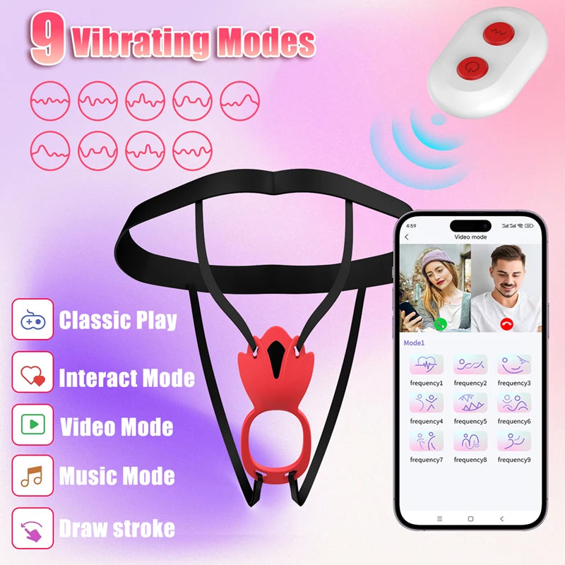 Female Portable Vibrator, 9 Vibrations, App Control, Penis Ring, Clitoral Stimulator, Adult Sex Toys for Women and Couples