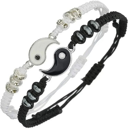 Conjunto de 2 joyas para pareja, pulsera de Tai Chi en blanco y negro, cadena ajustable, estilo sencillo, joyería de uso diario.