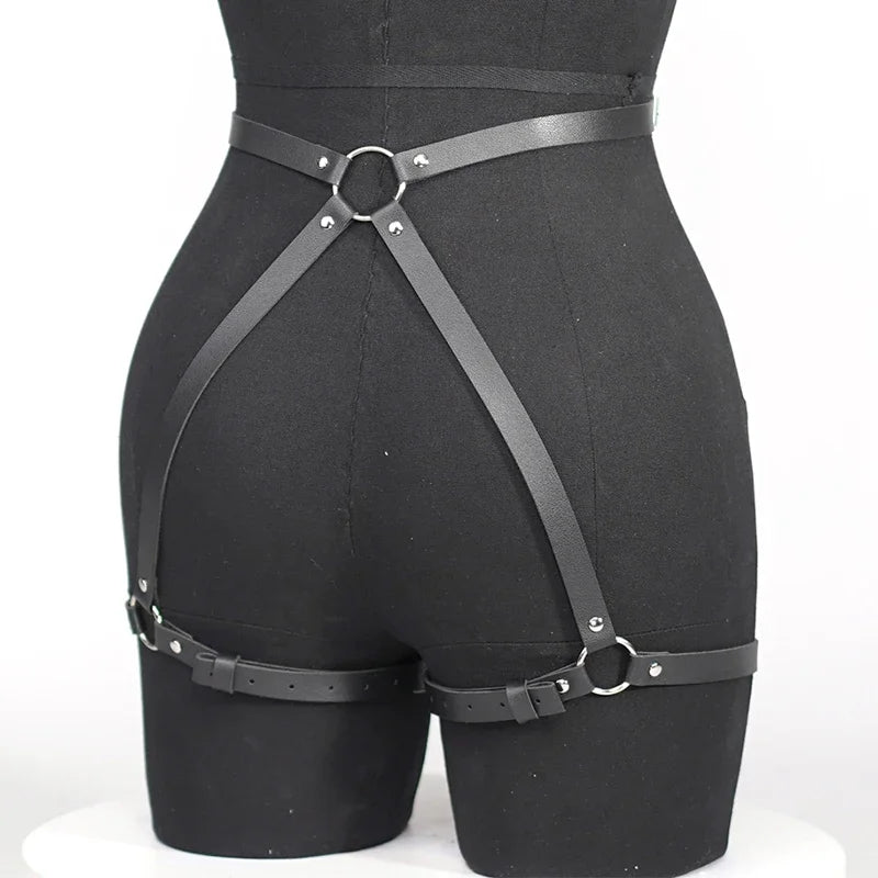 Arnés gótico BDSM de cuero sintético para glúteos y ligas, conjunto de lencería sexy para mujer, arnés de piernas para bondage corporal BDSM, conjuntos eróticos fetiche