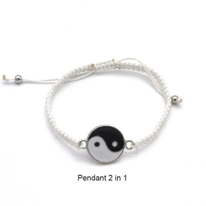 Pulseras de pareja, anillos, Yin Yang, Tai Chi, colgante de aleación, cadena trenzada ajustable, collar, pulsera a juego para amantes, collar y pendientes.