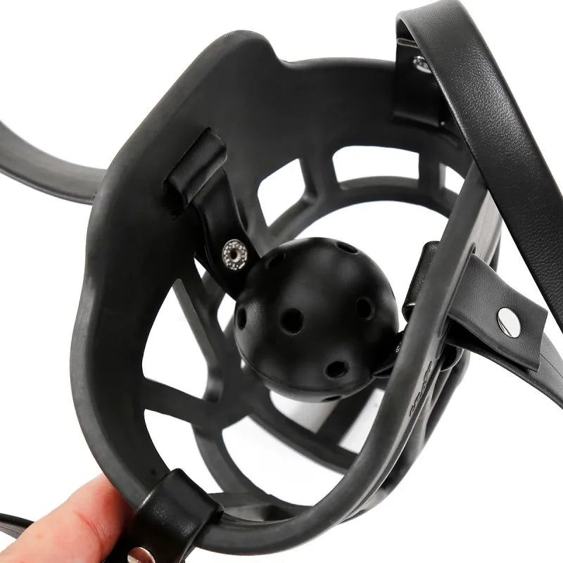 BDSM-Gesichtsmaske aus hohlem Netzgewebe mit offenem Mund und Ballknebel für Fetisch-Sklaven für Paare, Spiele für Erwachsene, Bondage-Fesseln, Cosplay-Sexspielzeug