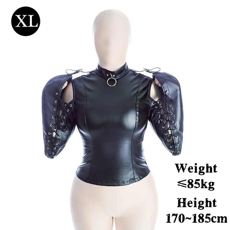 Disfraces sexys de bondage BDSM para adultos con camisola de cuero sintético para la parte superior del cuerpo, para parejas, juegos de rol de esclavos, juguetes sexuales.