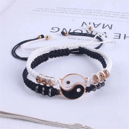 Conjunto de 2 joyas para pareja, pulsera de Tai Chi en blanco y negro, cadena ajustable, estilo sencillo, joyería de uso diario.