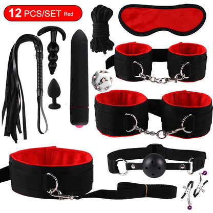 BDSM Sexy Kits Plüsch Sex Bondage Gear Handschellen Sex Spiele Peitsche Knebel Spielzeug für Erwachsene Exotisches Zubehör Sexspielzeug für Paarzubehör
