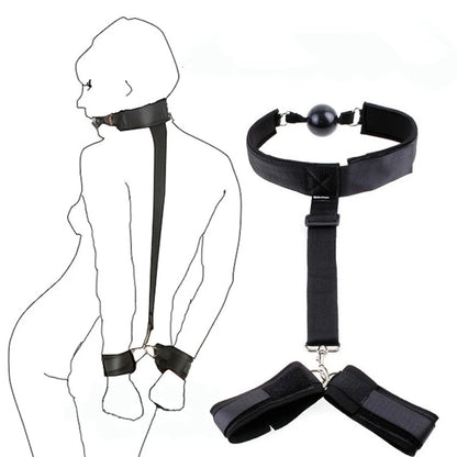Juego de bondage BDSM para adultos, esposas, collar, muñeca, mordaza, correa, fetiche, SM, juguete sexual para mujeres y parejas, sin vibrador