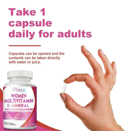 Multivitaminas y minerales para mujeres: mejora los niveles de energía, combate el envejecimiento y promueve la salud del cabello, la piel y las uñas.