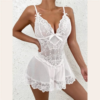 Lencería sexy para mujer, vestido transparente, vestido sin entrepierna, disfraz erótico femenino, conjunto de ropa interior sexy con escote en V profundo, camisón
