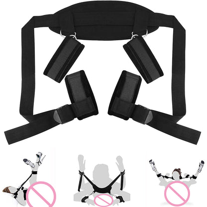 Juego de esposas sexuales BDSM para parejas, kit para adultos, látigo, tapón anal, vibrador, venda para los ojos, arnés, bondage para cama, esposas sexuales sexys