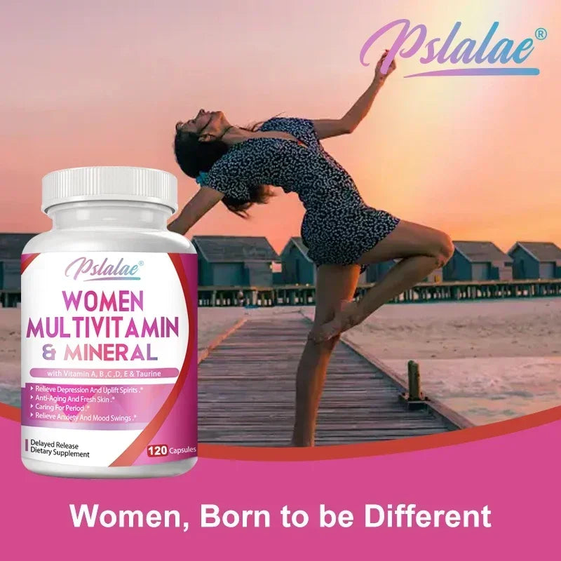 Multivitaminas y minerales para mujeres: mejora los niveles de energía, combate el envejecimiento y promueve la salud del cabello, la piel y las uñas.