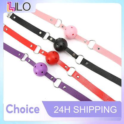 Mordaza de boca ajustable BDSM, bola de cuero sintético para adultos, juego de rol fetiche, accesorios para parejas, juguetes sexuales de bondage