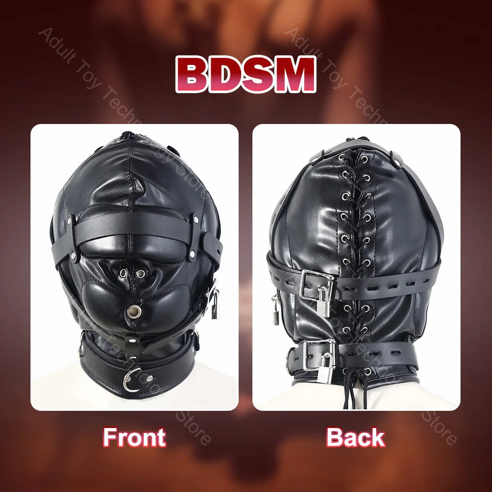 BDSM-Lederhaube, verstellbare Vollkopfbedeckung, sadistisches Sexspiel, Bestrafung, BDSM-Bondage-Training, Sexspielzeug für Erwachsene für Paare