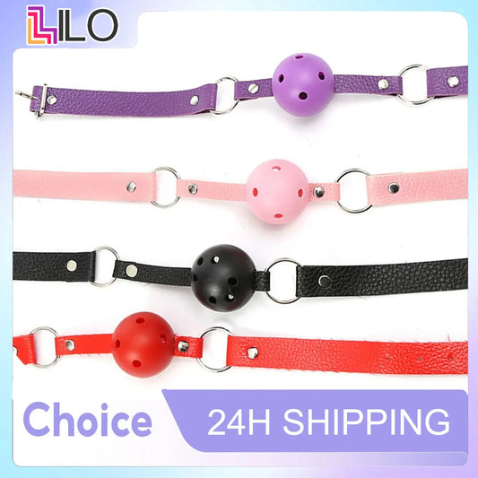 Mordaza de boca ajustable BDSM, bola de cuero sintético para adultos, juego de rol fetiche, accesorios para parejas, juguetes sexuales de bondage