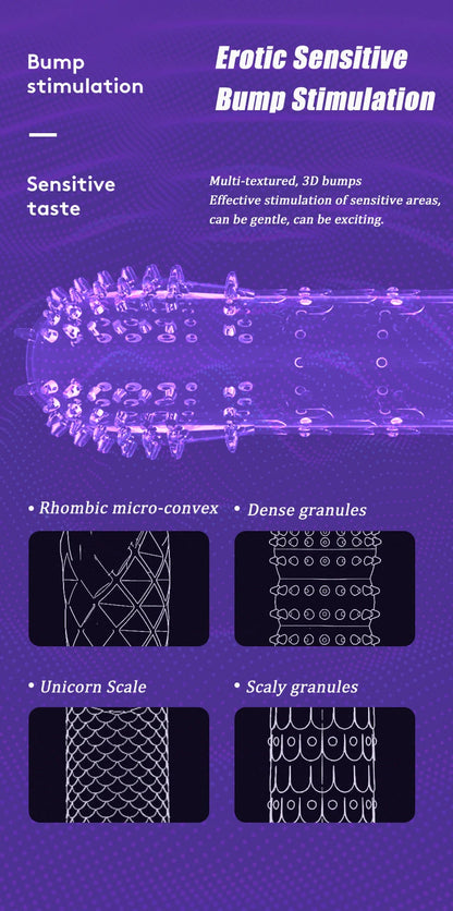 Condón Diente de Lobo Cristalino, Caja Individual, Gran Partícula, Funda para Pene, Anillo Extensor Reutilizable para Pene, Condones Eróticos para Hombres