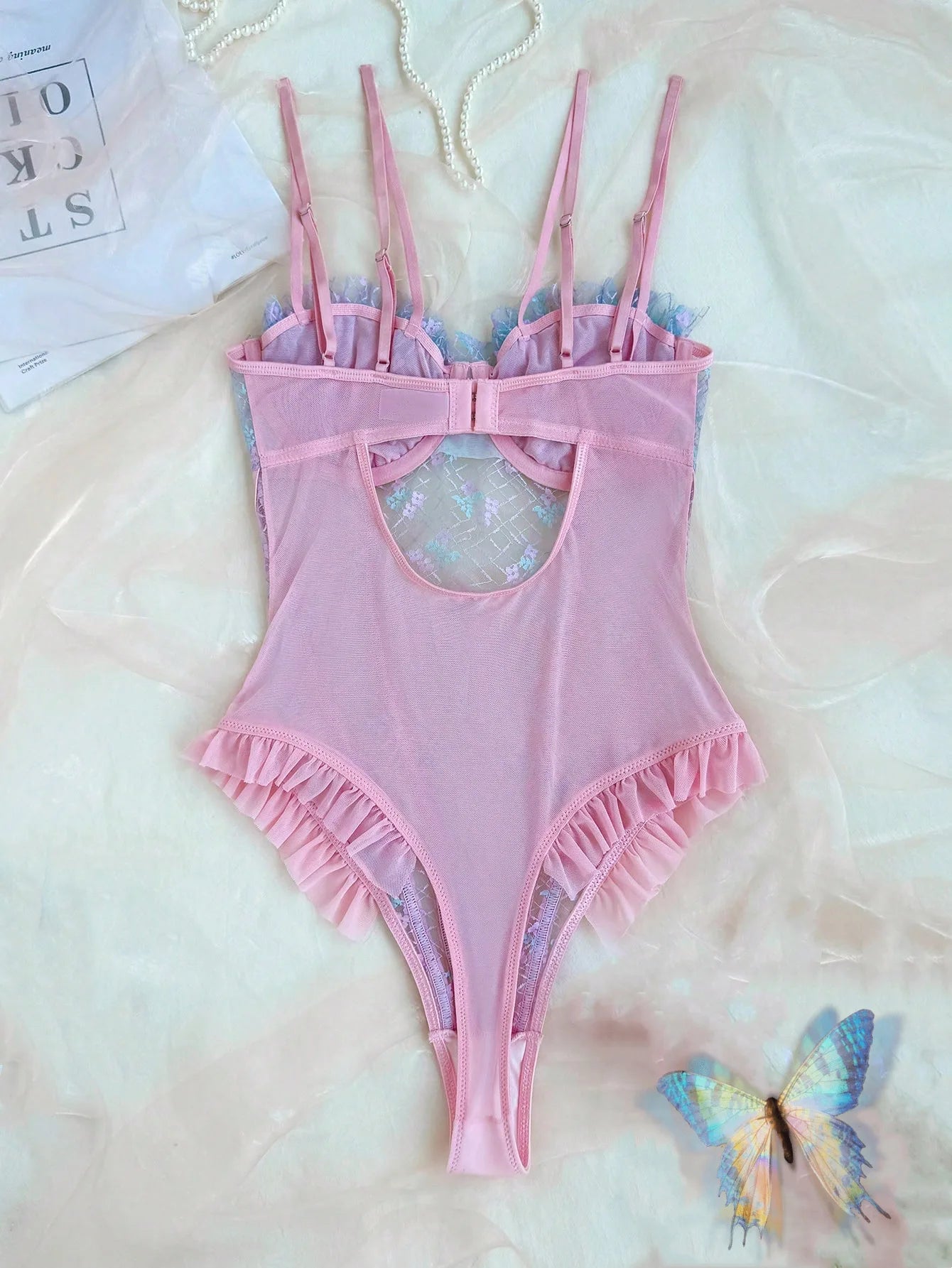 Ellolace Lace Bodysuits Sexy Ruffles Elegant Women's Bodys Fancy Hot Onlyfans Kit Kinky Romantic Pink See Through Sexy Tops