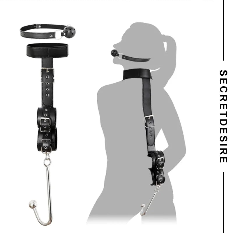SM Anal Hook Backhand Binding Apertural Plug Porn Metal Bondage Rear Butt Plug Erotic HandCuffs Mouth Gag Adult Sex Toy