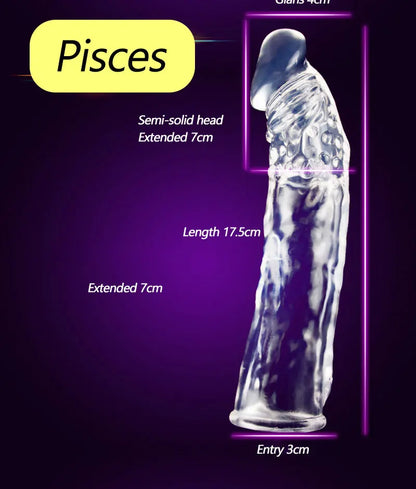 Condón Diente de Lobo Cristalino, Caja Individual, Gran Partícula, Funda para Pene, Anillo Extensor Reutilizable para Pene, Condones Eróticos para Hombres