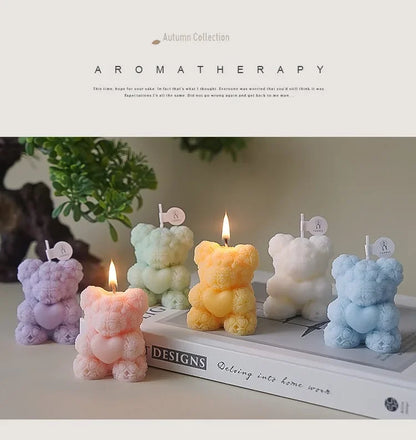 Cute Rose Bear Candle Romantic Cute Soy Wax Aromatherapy Small Scented Relaxing Birthday Wedding Party Gift Home Decor