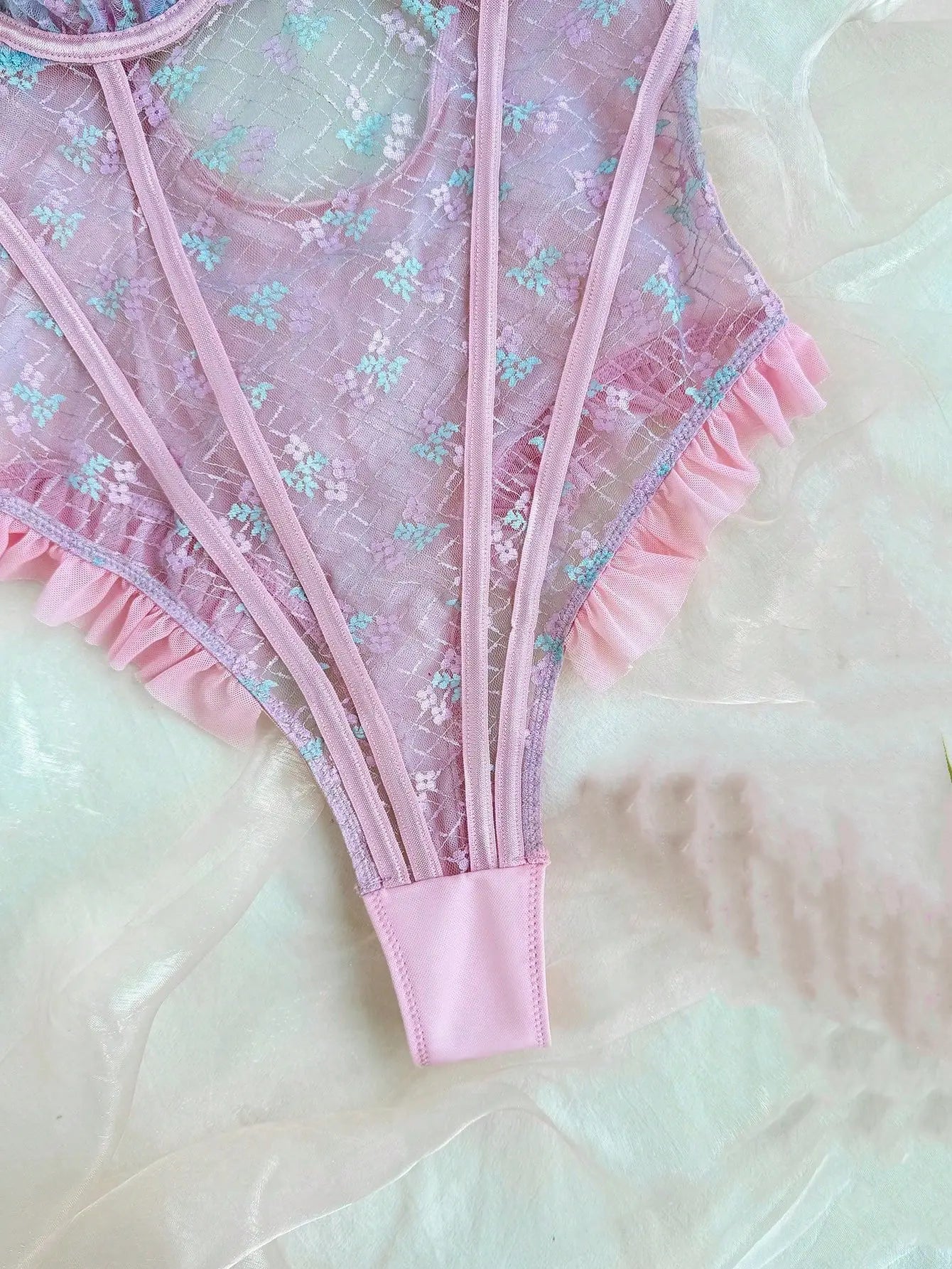 Ellolace Lace Bodysuits Sexy Ruffles Elegant Women's Bodys Fancy Hot Onlyfans Kit Kinky Romantic Pink See Through Sexy Tops