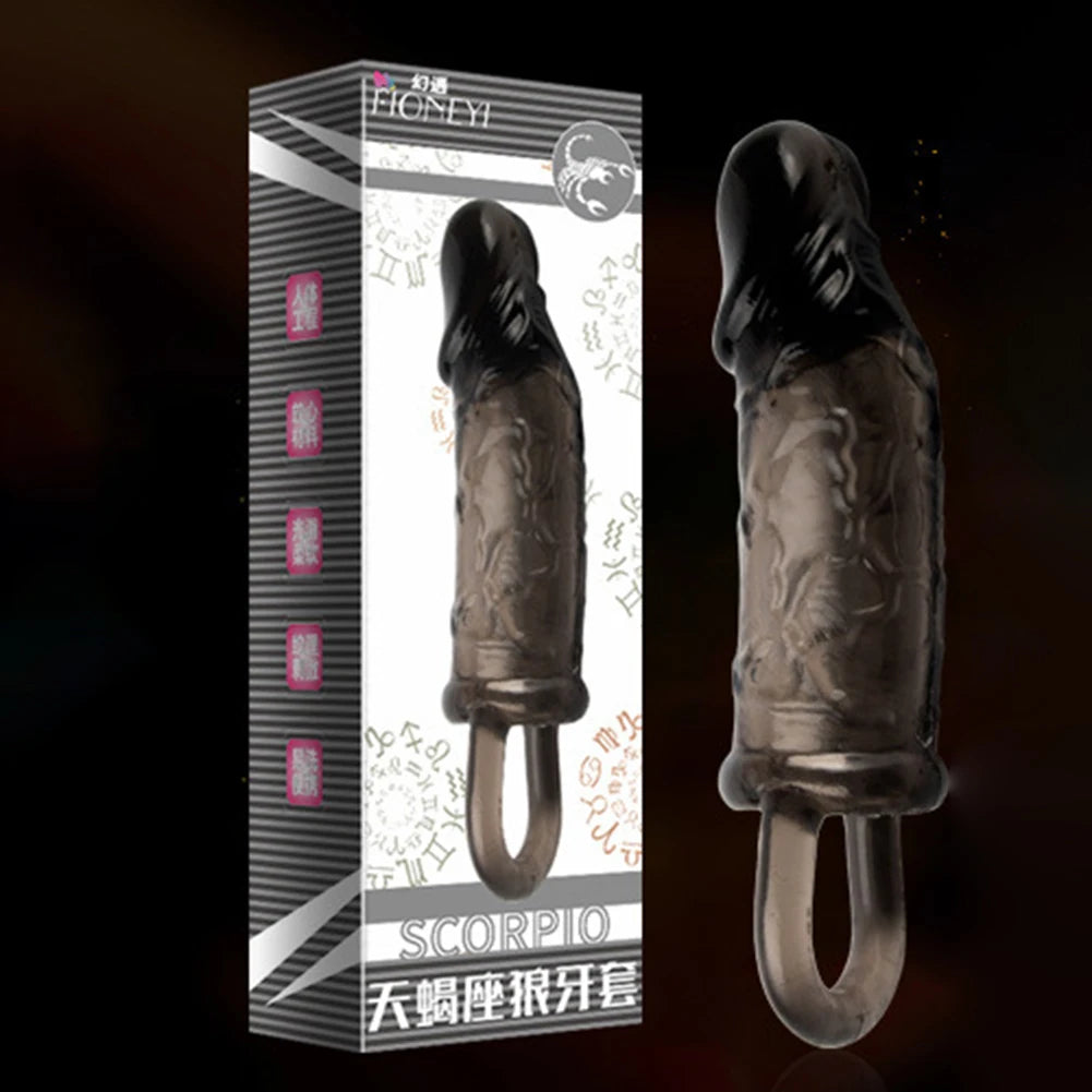 Condón Diente de Lobo Cristalino, Caja Individual, Gran Partícula, Funda para Pene, Anillo Extensor Reutilizable para Pene, Condones Eróticos para Hombres