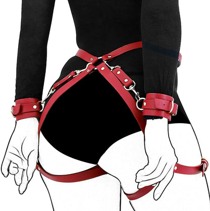 Kits de bondage BDSM, correas de sujeción con esposas en el trasero, esposas traseras para mujeres, juegos sexys para parejas, juguetes sexuales ajustables