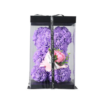 Künstliche Blume 25cm Teddy Rose Bär mit Box Licht Valentinstag Geschenk Mama Freundin Jahrestag Hochzeit Geburtstag Dekoration