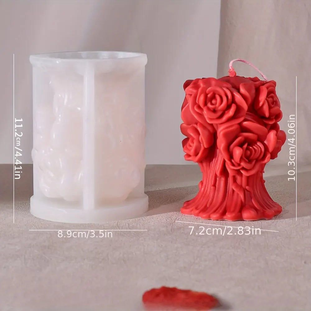 Romantic Rose Flower Column Wedding Candle Rattan Peony Soap Silicone Mould Valentine's Day Chocolate Candlelight Dinner Decor