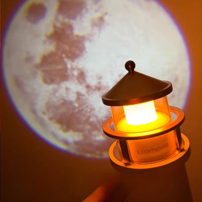 Romantic Moon Projection Motion Sensor Night Lights Lighthouse Ambient Lights Dimmable for Desktop Decor Light Christmas Gift