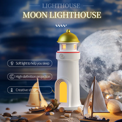 Romantic Moon Projection Motion Sensor Night Lights Lighthouse Ambient Lights Dimmable for Desktop Decor Light Christmas Gift