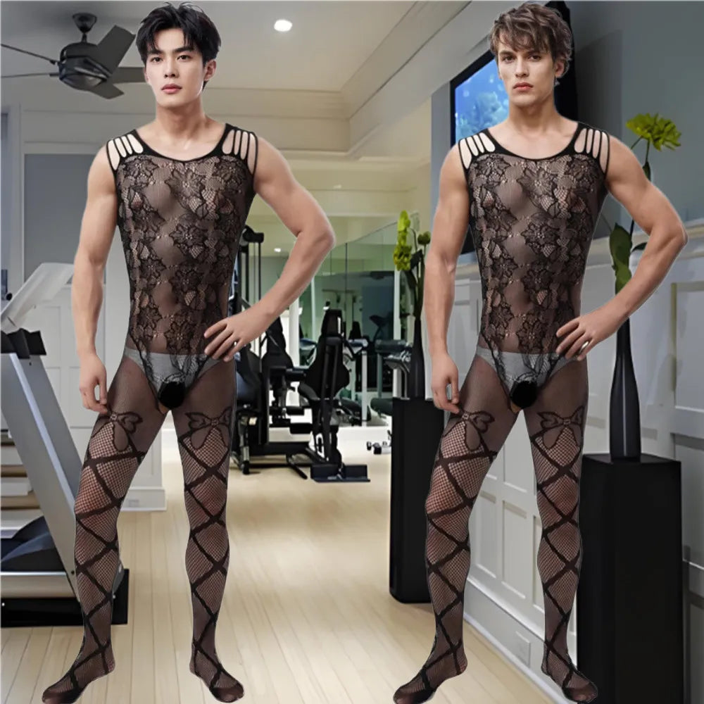 Juguete sexual sexy para parejas adultas 2025, lencería de rejilla para hombre, monos, babydoll transparente para hombre, ropa de dormir, ropa interior porno para caballeros.