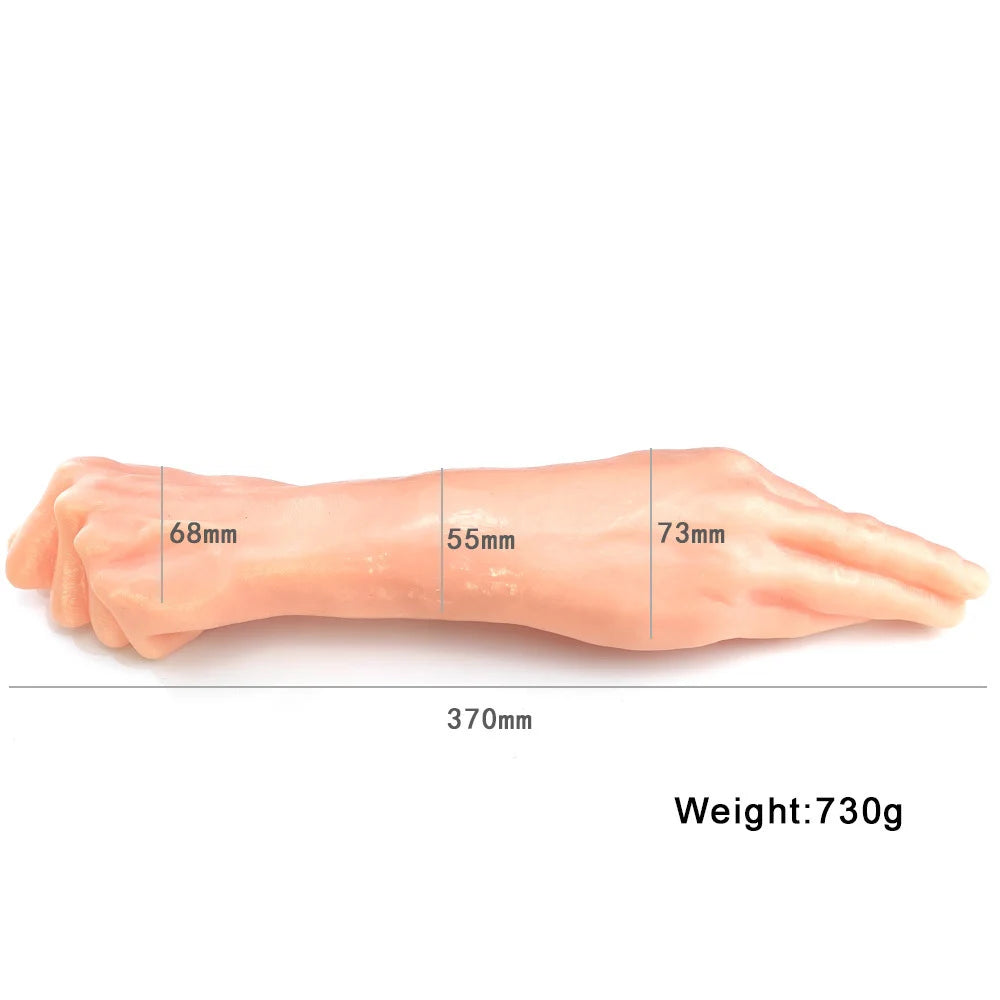 Consolador de puño al por mayor, súper suave, realista, largo, de doble cabeza, con forma de mano, juguete de puño cerrado.