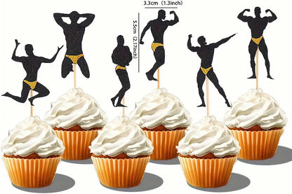 12Pcs Bachelorette Party Cupcake Toppers Beefcake Cupcake Picks Wedding Engagement Bridal Shower Birthday Party Decorations