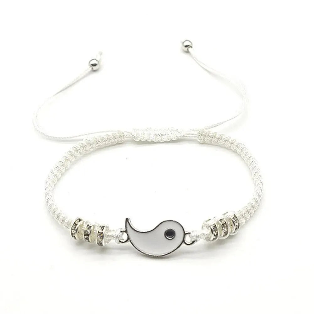 Conjunto de 2 joyas para pareja, pulsera de Tai Chi en blanco y negro, cadena ajustable, estilo sencillo, joyería de uso diario.
