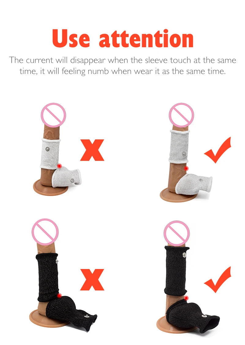 BDSM Elektroschock Leitfähige Faser Penishülle E-Stim Hodensackringe Elektrisches Spiel Penistherapie Vergrößerung Männliche Sexprodukte