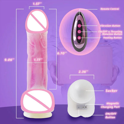Fernbedienung Vibrierender großer Dildo Simulierter Penis Kraftvoller Stretch &amp; Vibrieren Heizender Dildo Vibrator Penis Masturbator für Frauen