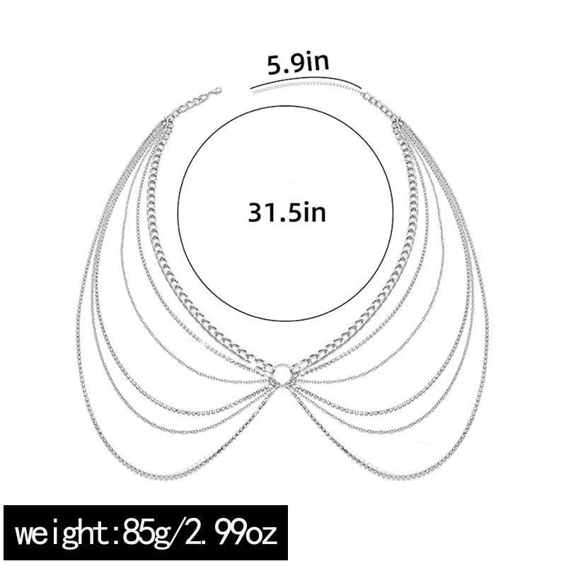 Sexy geometrische Taillenkette – mehrlagiger Strass-Fransen-Körperschmuck für Frauen, Strandurlaub, auffälliges Modeaccessoire, Y2K-Trend