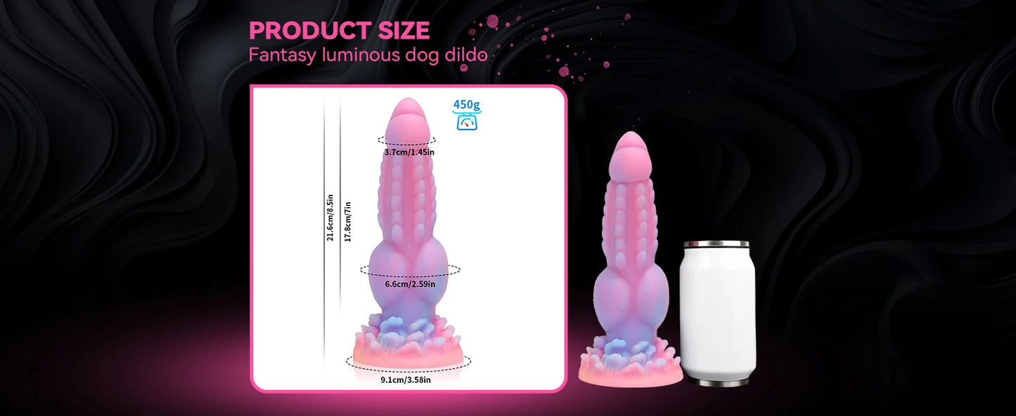 Realistischer Hundedildo, 21,6 cm, Fantasy-Monsterdildos, leuchtendes Silikon, dicker rosa Dildo, Analspielzeug mit Saugnapf für Frauen und Männer