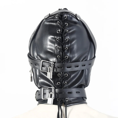 BDSM-Lederhaube, verstellbare Vollkopfbedeckung, sadistisches Sexspiel, Bestrafung, BDSM-Bondage-Training, Sexspielzeug für Erwachsene für Paare