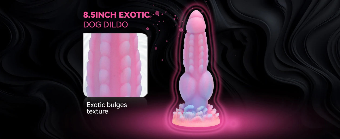 Realistischer Hundedildo, 21,6 cm, Fantasy-Monsterdildos, leuchtendes Silikon, dicker rosa Dildo, Analspielzeug mit Saugnapf für Frauen und Männer