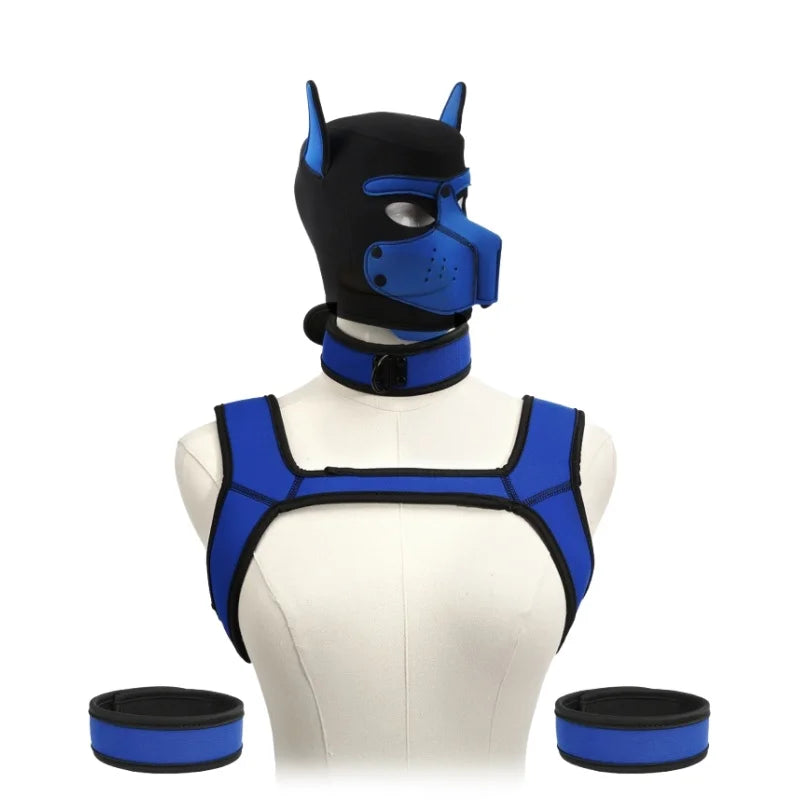Kits de juguetes sexuales de aventura BDSM con capucha de máscara de cachorro juguetón, arnés de pecho de bondage para mujeres y hombres, juegos de rol, intimidad, tienda para adultos