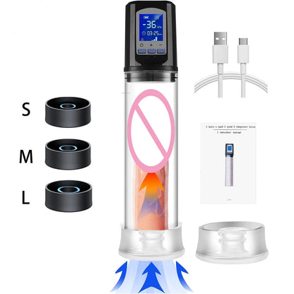 Juguetes sexuales para hombres con 6 potentes modos de succión y pantalla LCD, bomba eléctrica de alargamiento de pene para entrenamiento.