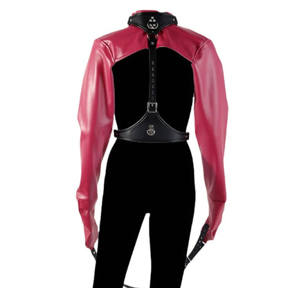 BDSM-Leder-Bodybinder-Jacke mit verstellbarer offener Brust-Armfessel, erotisches Kostüm für Paar-Rollenspiele, Sexspielzeug