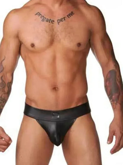 Lencería sexy para hombre, tangas de cuero sintético, suspensorio, tanga, ropa interior erótica, ropa interior masculina atractiva.