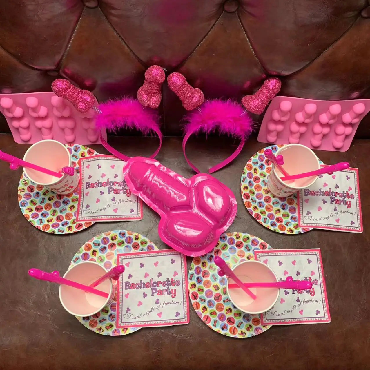Bachelorette Party Accessories Rose Pink Funny Penis Table Decorations Dick Straw Plate Cups Wedding Favor Ideas Gift for Guest