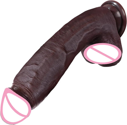 Juguete sexual de consolador negro grande simulado, consolador enorme y grueso con apariencia de piel, con consolador de silicona realista con ventosas