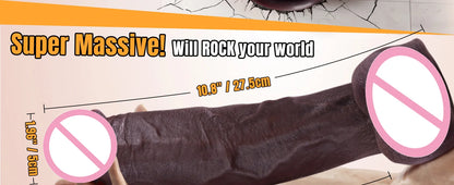 Juguete sexual de consolador negro grande simulado, consolador enorme y grueso con apariencia de piel, con consolador de silicona realista con ventosas