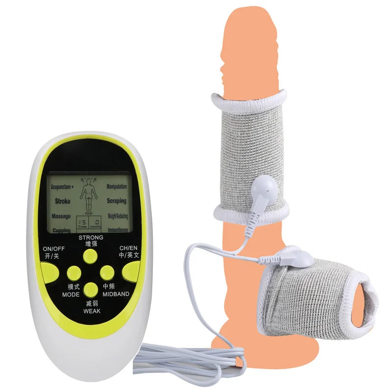 BDSM Elektroschock Leitfähige Faser Penishülle E-Stim Hodensackringe Elektrisches Spiel Penistherapie Vergrößerung Männliche Sexprodukte